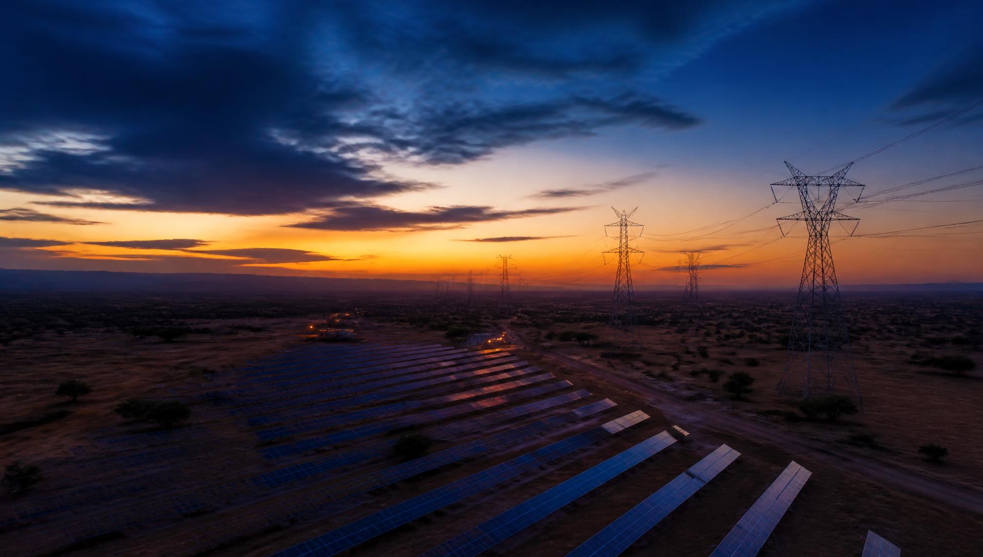 Energy and infrastructure landscape at dusk